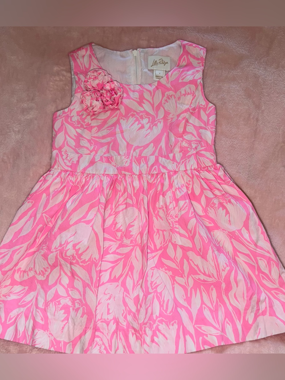 Lilly Pulitzer Girls Mini Suni Dress Tulip To Tango Pink 3D Rosette 3
